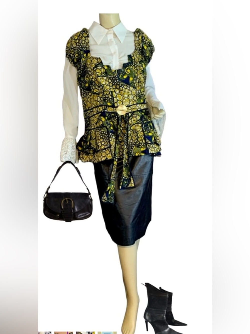 YELLOW & BLUE PRINT FITTED OFF-THE-SHOULDER BLOUSE (1X)